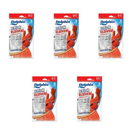 Dolphin Lateks Bulaşık Temizlik Eldiveni - Kırmızı - Small Boy ( Küçük ) - 7-7,5 - 5 Paket