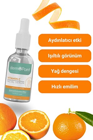 Nemlendirici ve Parlaklık Verici Gelişmiş Antioksidan Efektli Kolajen + C Vitamini Cilt Serumu 30 ml