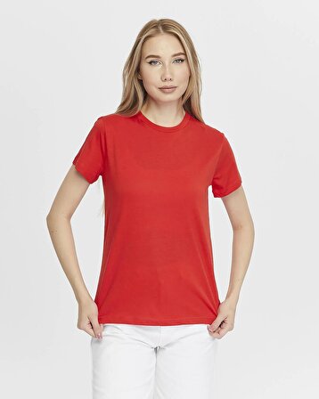Kırmızı Bisiklet Yaka Kadın T-Shirt