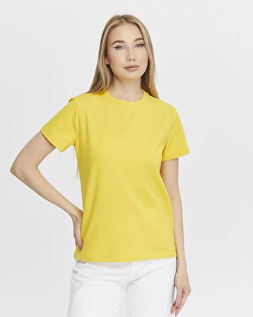 Sarı Bisiklet Yaka Kadın T-Shirt