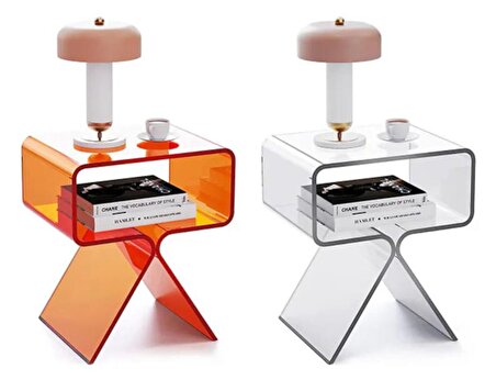 Akrilik  seffaf pleksi Komidin Yan Sehpa - Şeffaf 4 Renk Seçenekleri - Modern Tasarım Ev Dekorasyonu