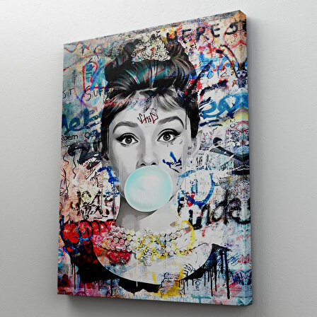 Audrey Hepburn Banksy Style Duvar Sanatı Ciklet Posteri, Hepburn Kanvas Tablo