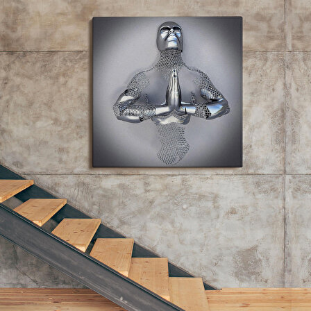 Aşk Sanatı, 3D Gri ve Gümüş  Metalik Efektli Kanvas Tablo