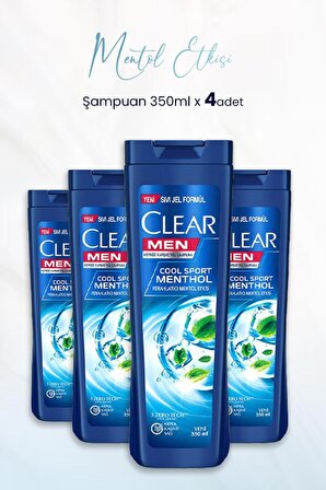 Men Kepeğe Karşı Etkili Şampuan Ferahlatıcı Mentol Etkisi 350 ml x 4 Adet