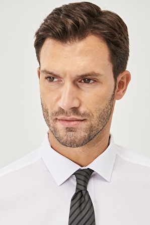 Erkek Beyaz Ütü Gerektirmeyen Non-iron Slim Fit Dar Kesim %100 Pamuk Armürlü Gömlek