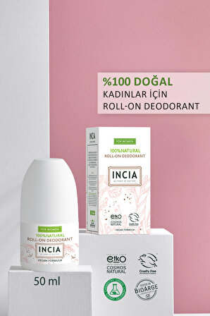 INCIA %100 Doğal Roll On Deodorant Kadınlar İçin Ter Kokusu Önleyici Lekesiz 50 ml
