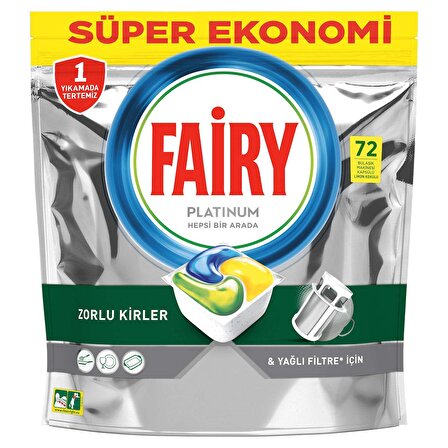 Fairy Platinum Limon Kokulu 72 Yıkama Tablet Bulaşık Makinesi Deterjanı 72 Adet 