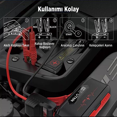 UTRAI Jstar 3 20000mAh 1600A Jump Starter LCD Ekranlı Taşınabilir Akü Takviye Cihazı ( Çanta + Powerbank + Led Lamba)