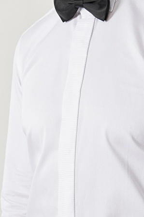Erkek Beyaz Beyaz Damatlık Ata Yaka Tailored Slim Fit Dar Kesim Gömlek