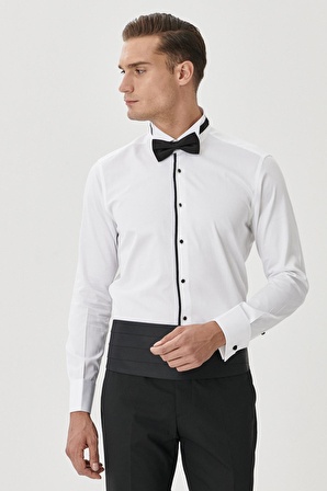 Erkek Beyaz-siyah Damatlık Ata Yaka Tailored Slim Fit Dar Kesim Gömlek
