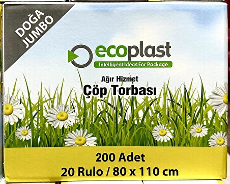 Ecoplast Jumbo Boy Siyah Çöp Torbası Poşeti - 300 Gr. - 90 Litre - 80 x 110 Cm / 10 Adetlik Rulo