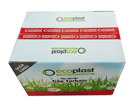 Ecoplast Battal Boy Çöp Torbası Poşeti - 500 Gr. - 90 Litre - 80 x 110 Cm / 10 Adetlik 20 Rulo / Koli