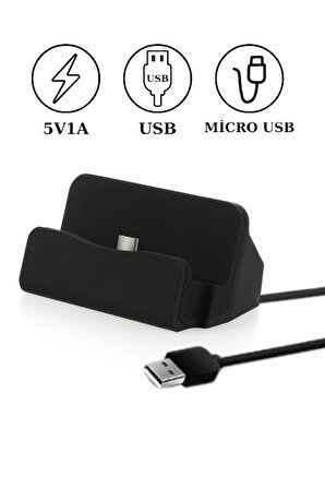 Masaüstü Micro USB Dock Şarj & Data İstasyonu Telefon Şarj Kablo Stand USB Çıkışlı 2IN1