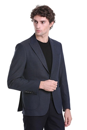 Lacivert Comfort Fit Desenli Sivri Yaka Klasik Ceket | 48
