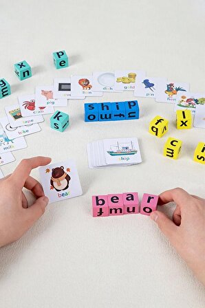 Rubik İngilizce Bulmaca Zeka ve Görsel Hafıza Geliştirici Oyuncak 40 Adet Kart 16 Küp 1 Zil