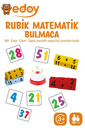 EDOY Montessori Eğitici Oyuncaklar-Rubik Matematik Bulmaca Oyunu 16 Küp 40 Kart Ve Zil Eğitici Oyuncak