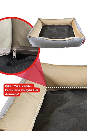 XPERMATE Siesta Kedi Yatağı Tüy Tutmaz Kumaş, Köpek Yatağı Su İtici Kumaş 80x100x28 Antrasit Bej