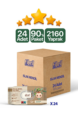 Fibril Zeytinyağlı Islak Bebek Mendili 24x90 Lı Paket 2160 Yaprak