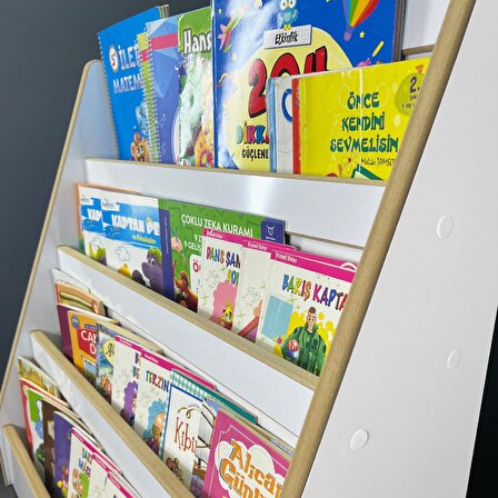 Bebek/Çocuk Oyun Odası Melis Serisi Beyaz Renk 4 Raflı Montessori Kitaplık - Çocuk Odası Kitap Rafı - Yerden Kitaplık