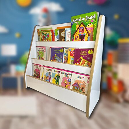 Emdief Home Melis Serisi 3 Raflı Montessori Kitaplık - Çocuk Odası İçin Yerden Kitaplık