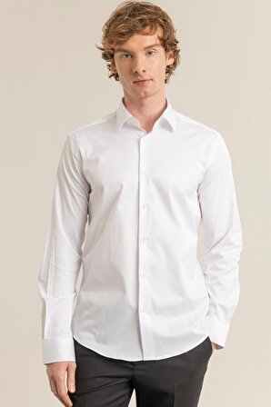 Erkek Beyaz %100 Pamuk Compact Saten Kolay Ütü Casual Modern Fit Cepsiz Gömlek
