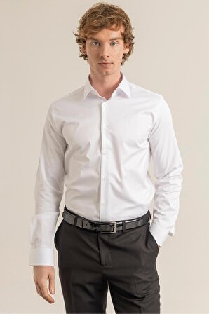 Erkek Beyaz %100 Pamuk Compact Saten Kolay Ütü Casual Modern Fit Cepsiz Gömlek