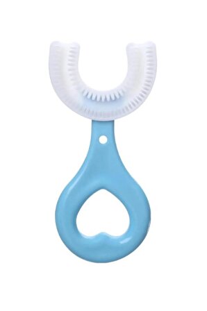 Çocuk Diş Fırçası U Şeklinde Pratik Bebek Diş Fırçası Saplı 2-6 Yaş Mavi Kutulu 360 Derece Döner