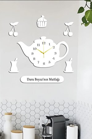 Ensa Design Demlik Tasarımlı Dekoratif Ahşap Mutfak Duvar Saati 50x30cm