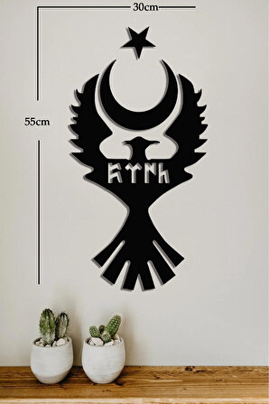 Ensa Design Çift Başlı Kartal Ayyıldız Dekoru-Ahşap Duvar Dekoru-Ahşap Tablo-55x30cm