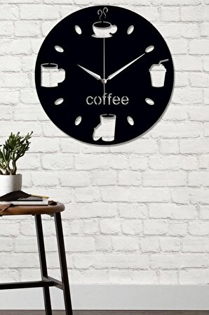 Ensa Design Coffee Fincanli Modern Ahşap Duvar Saati