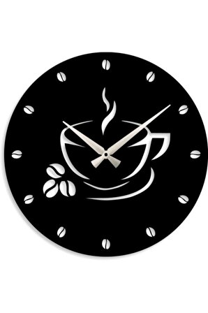 Kahve ve Fincan Tasarımlı Dekoratif Ahşap Mutfak Duvar Saati 40 cm