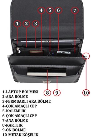 Case Club Kilit Mekanizmalı Siyah Evrak Çanta 15,6 İnç Laptop Bölmeli Omuz Askılı