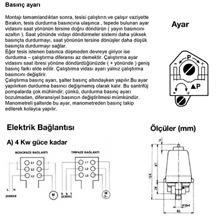 Etna Basınç Şalteri (Kompresör Otomatiği) 1-5 Bar. Bağlantı 1/2"