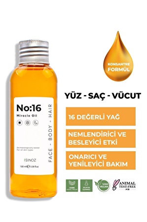 Sinoz No:16 Nemlendirici Besleyici Yenileyici Işıltı Verici Mucizevi Onarıcı Bakım Yağı 100 ml