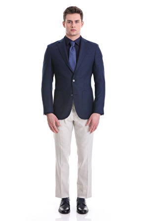 Lacivert Slim Fit Desenli Mono Yaka Klasik Ceket | 48