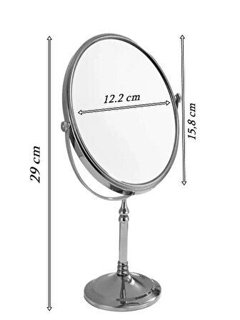 360 Derece Dönebilen Plastik Makyaj Aynası Masa Aynası Gümüş Renk Oval