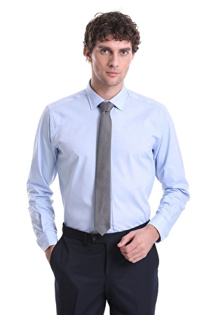 Mavi Regular Fit Düz 100% Pamuklu Slim Yaka Uzun Kollu Klasik Gömlek | S
