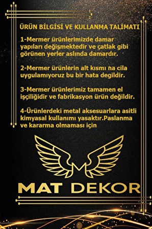 Doğal Mermer Yuvarlak Tepsi Gold Kanat Kulp