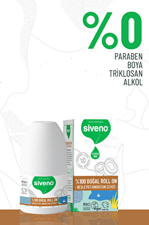 Siveno %100 Doğal Roll-on Hindistan Cevizli Deodorant Ter Kokusu Önleyici Bitkisel Lekesiz Vegan 50 ml