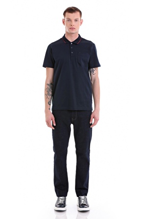 Lacivert Regular Fit Cepli Polo Yaka Merserize Pamuk T-shirt | M