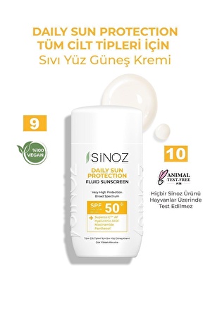 Sinoz Spf50 Günlük Kullanım Sıvı Yüz Güneş Kremi - Yeni Nesil Güneş Filtreleri İle Hibrit Formül 50ml