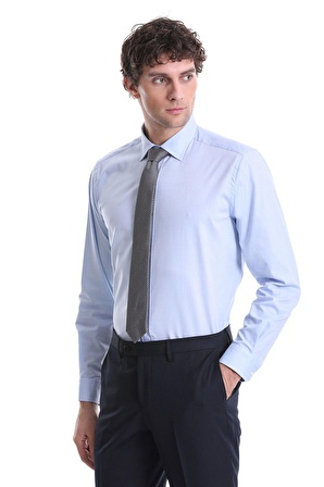 Mavi Regular Fit Düz 100% Pamuklu Slim Yaka Uzun Kollu Klasik Gömlek | S