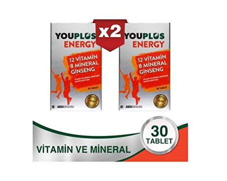 Youplus Energy 12 Vitamin 8 Mineral Ginseng 30 Tablet - 2 ADET - SKT:11/2024