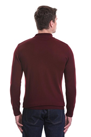 Bordo Regular Fit Düz Yarım Balıkçı Yaka Yünlü Triko Kazak | 3XL