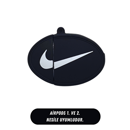 AirPods 1. ve 2. Nesil Uyumlu Koruyucu Bluetooth Kulaklık Kılıfı Siyah Nike Logo Figürlü