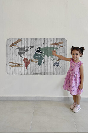 Eğitici Dünya Haritası Dünya Atlası Çocuk ve Bebek Odası Kaliteli Duvar Sticker 3804