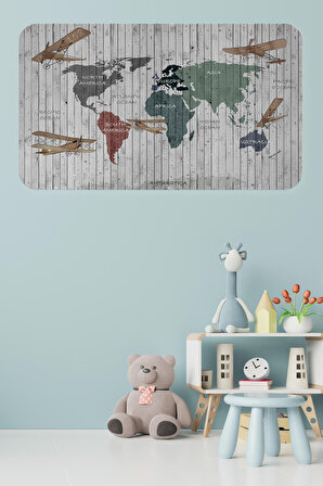 Eğitici Dünya Haritası Dünya Atlası Çocuk ve Bebek Odası Kaliteli Duvar Sticker 3804