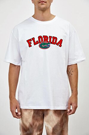 Pamuk Florida Tasarımlı Unisex Siyah T-shirt