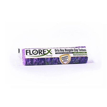 Florex 40 Litre Büzgülü Lavanta Kokulu Çöp Torbası Poşeti / 55 x 60 Cm. - 10 Adetlik 3 Rulo