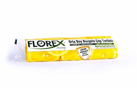 Florex 40 Litre Büzgülü Limon Kokulu Sarı Çöp Torbası Poşeti / 55 x 60 Cm. - 10 Adetlik 3 Rulo